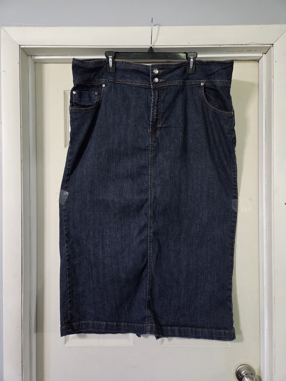 Jamie Nicole Dark Wash Double-Button Denim Maxi Skirt